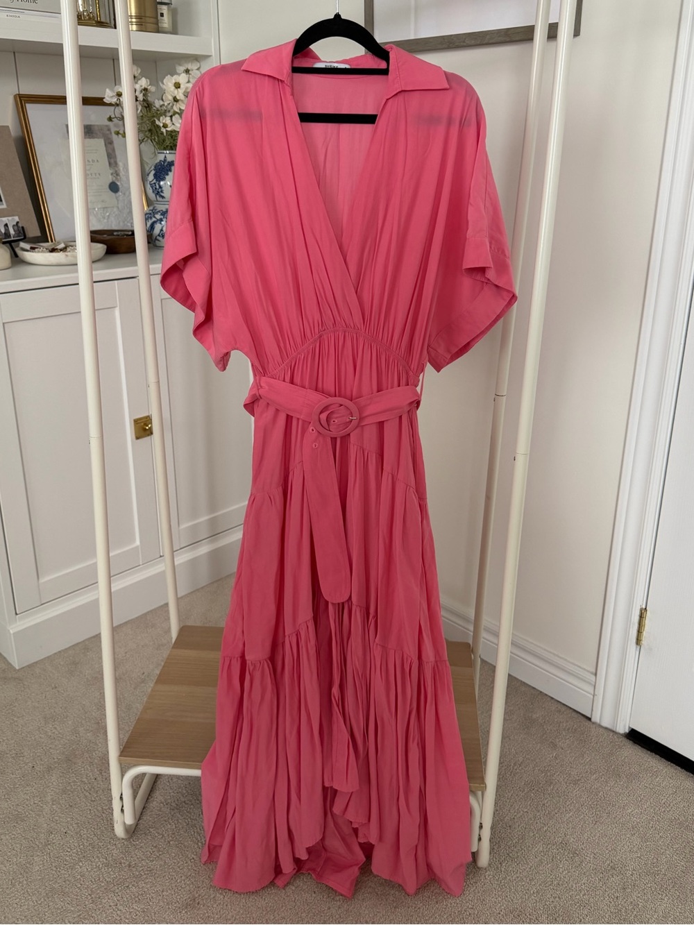 Sheike Coral Pink Midi Dress with Belted Waist